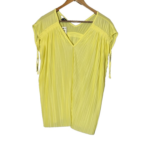 Alfani Top Yellow Pleated Ruched XL NWT Tie sleeves soft cap sleeve career - Picture 1 of 6